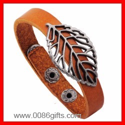 Leather Bracelet With Leave Charm