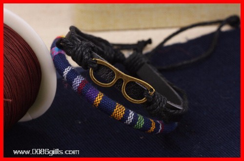 Canvas Fabric Covered Leather Rope Bracelet