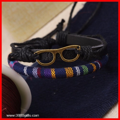 Canvas Fabric Covered Leather Rope Bracelet