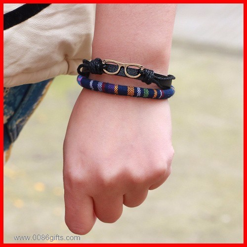 Canvas Fabric Covered Leather Rope Bracelet