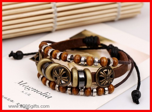 Three Layers Mens Leather Bracelet