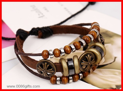 Three Layers Mens Leather Bracelet