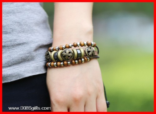 Three Layers Mens Leather Bracelet