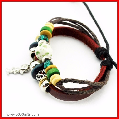 Metal Small Boy Charm Leather Bracelet 