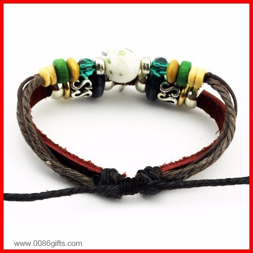 Metal Small Boy Charm Leather Bracelet 