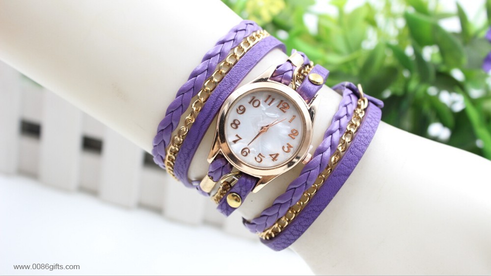 Leather women bracelet watch