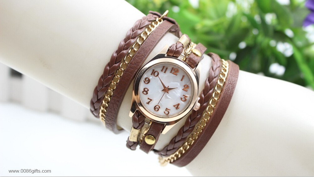Leather women bracelet watch
