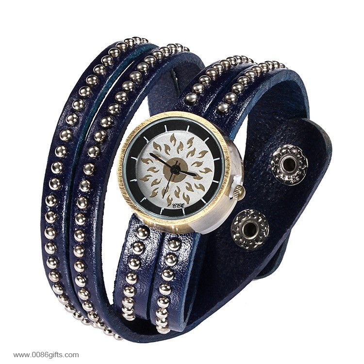 Lange Lederarmband quarz Armbanduhr