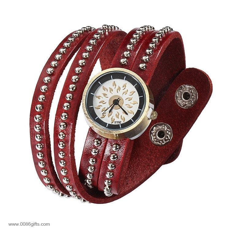 Lange Lederarmband quarz Armbanduhr