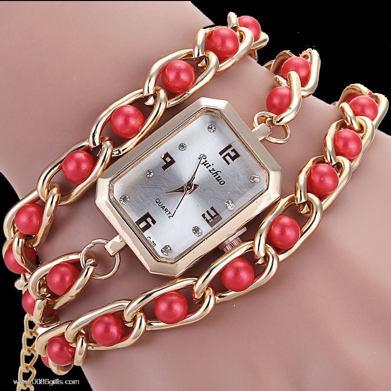 Lange Perle Kette Quarz-Uhr