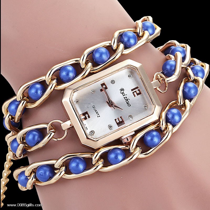 Dlouhý Pearl Řetěz Quartz Hodinky