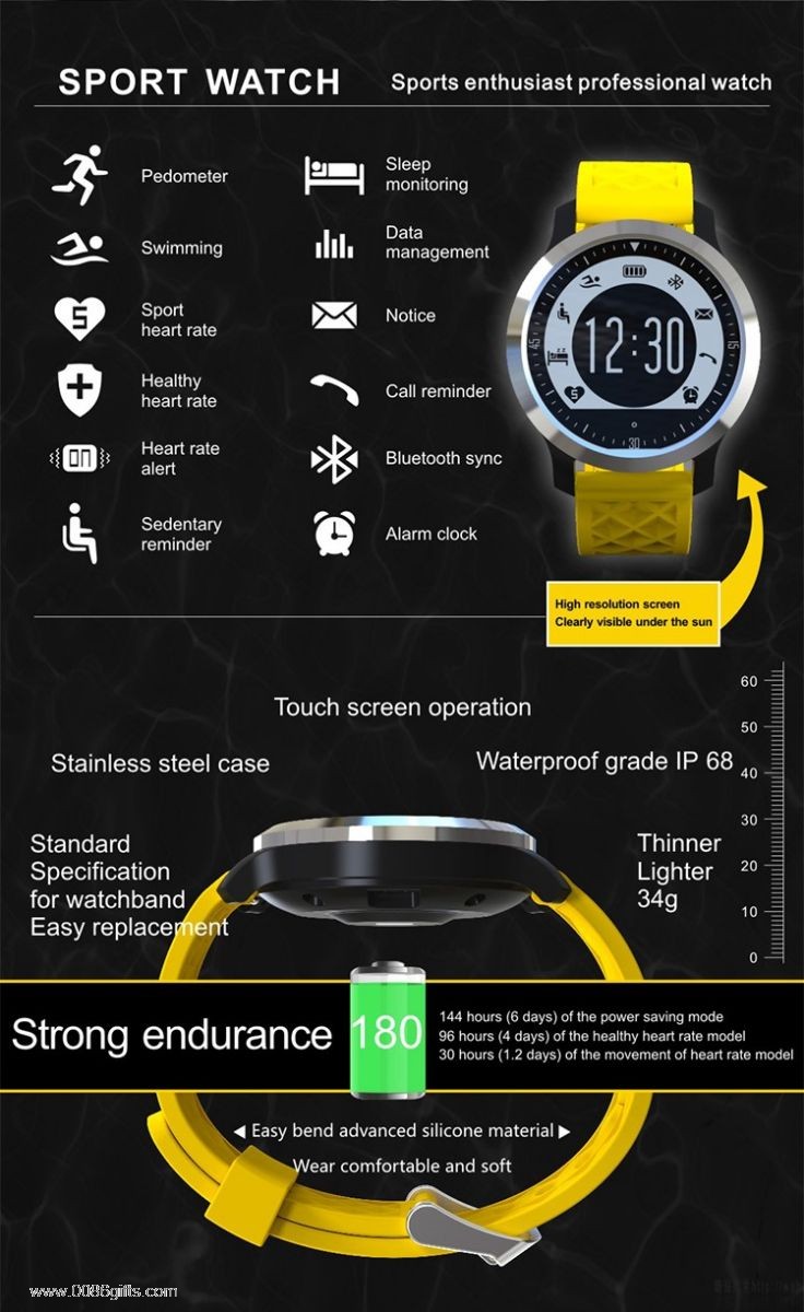 waterproof heart rate testing touch screen sportwatch