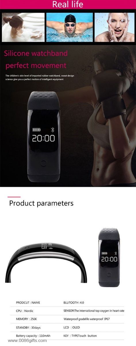 Blood Oxygen Monitor bluetooth 4.0 0.66" OLED display health wristband with pulse rate monitor