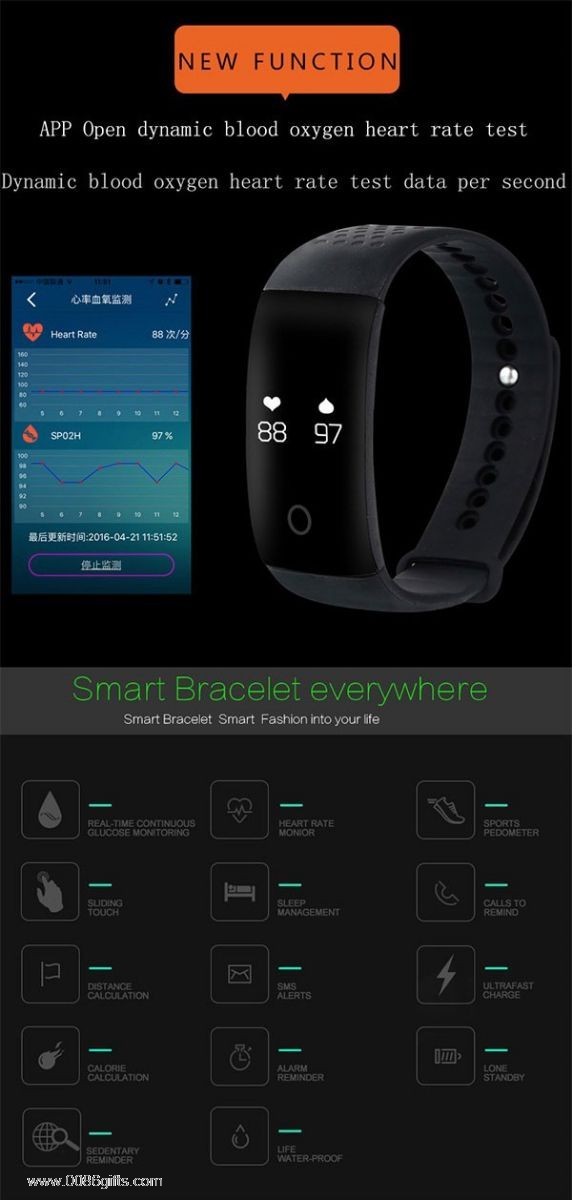 Blood Oxygen Monitor bluetooth 4.0 0.66" OLED display health wristband with pulse rate monitor