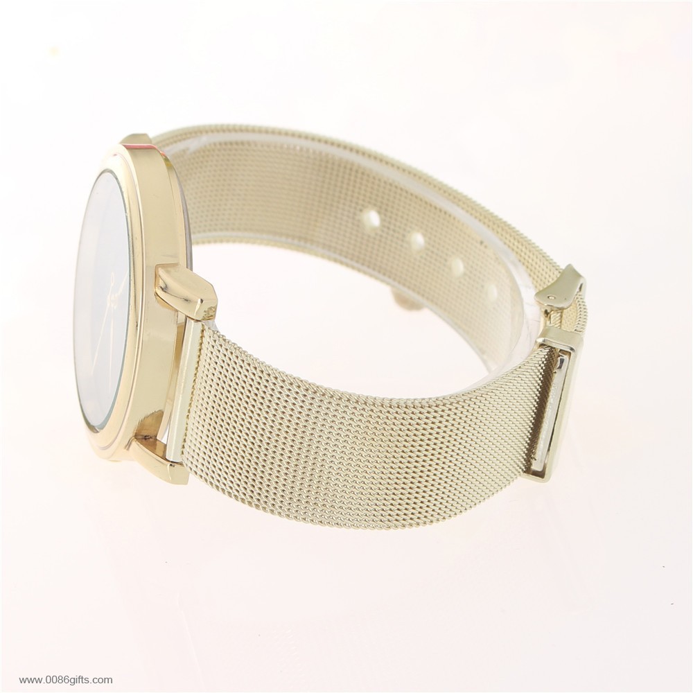 Golden mesh belt wrist watch