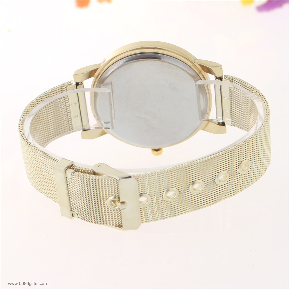 Golden mesh belt wrist watch