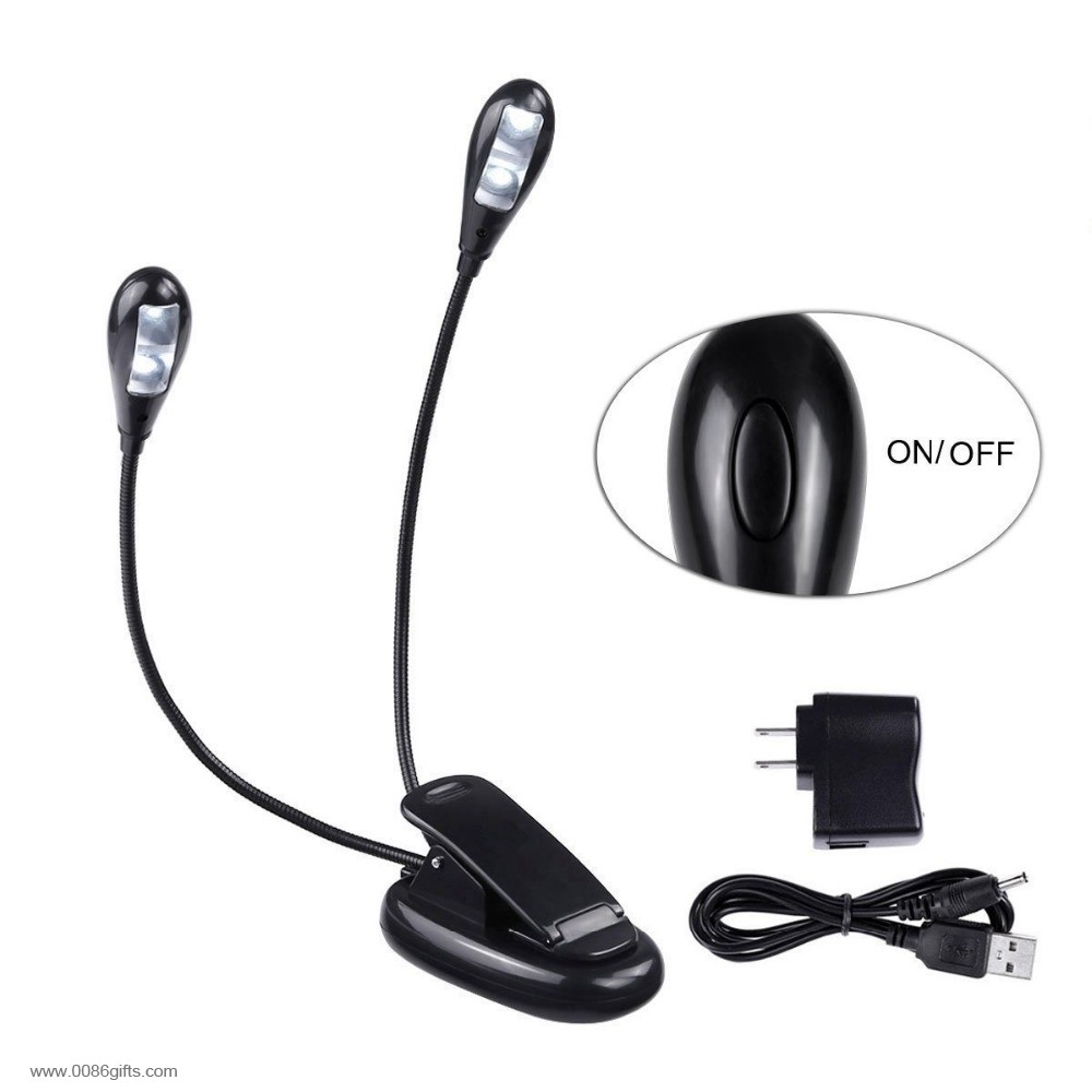 4 LED-Läslampa med Clip On och 2 Ljusstyrka kraftfulla Inställningar Bunt med USB